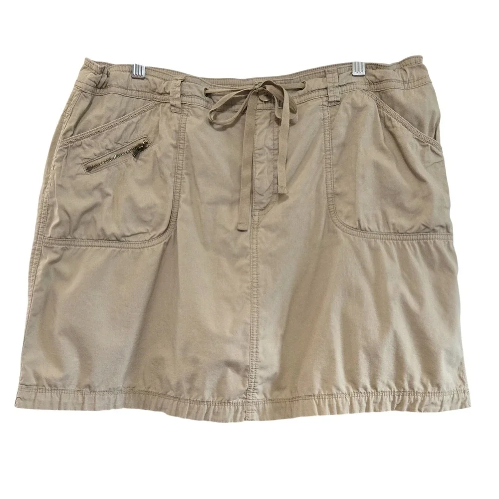 Khaki Cargo Skort Women Drawstring Waist Utility Mini Skirt with Shorts Tan1 14